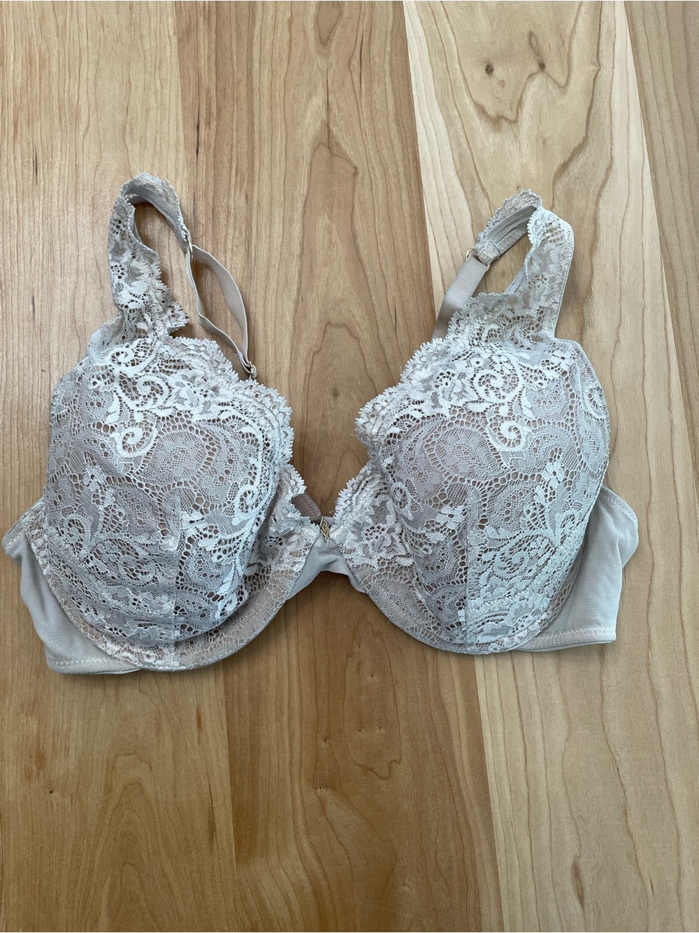 ThirdLove 24/7 Lace Contour Plunge Bra 36 1/2 Beige Underwire Removable Pads
